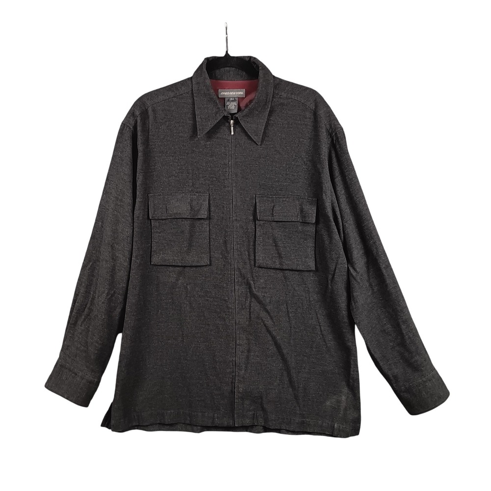 Jones New York Men's Charcoal Gray Zip Up Collared Shirt Jacket L